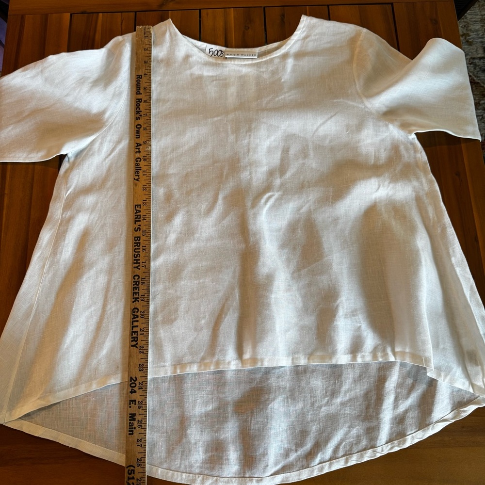 Bryn Walker Linen Round Neck Ruffle 3/4 Bell Sleeve Tunic Top‎ White M 12/14 - Picture 14 of 15